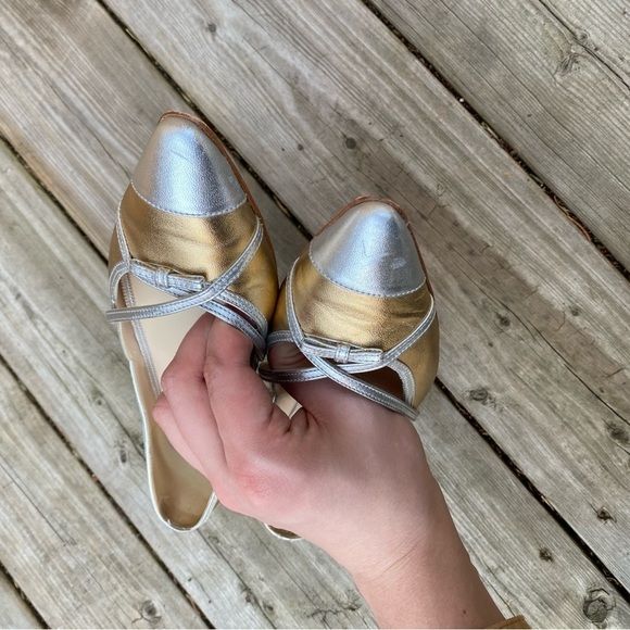 Prada Gold/Silver Leather Toe Pointed Toe Ballet Flats Size 6 - Picture 4 of 14